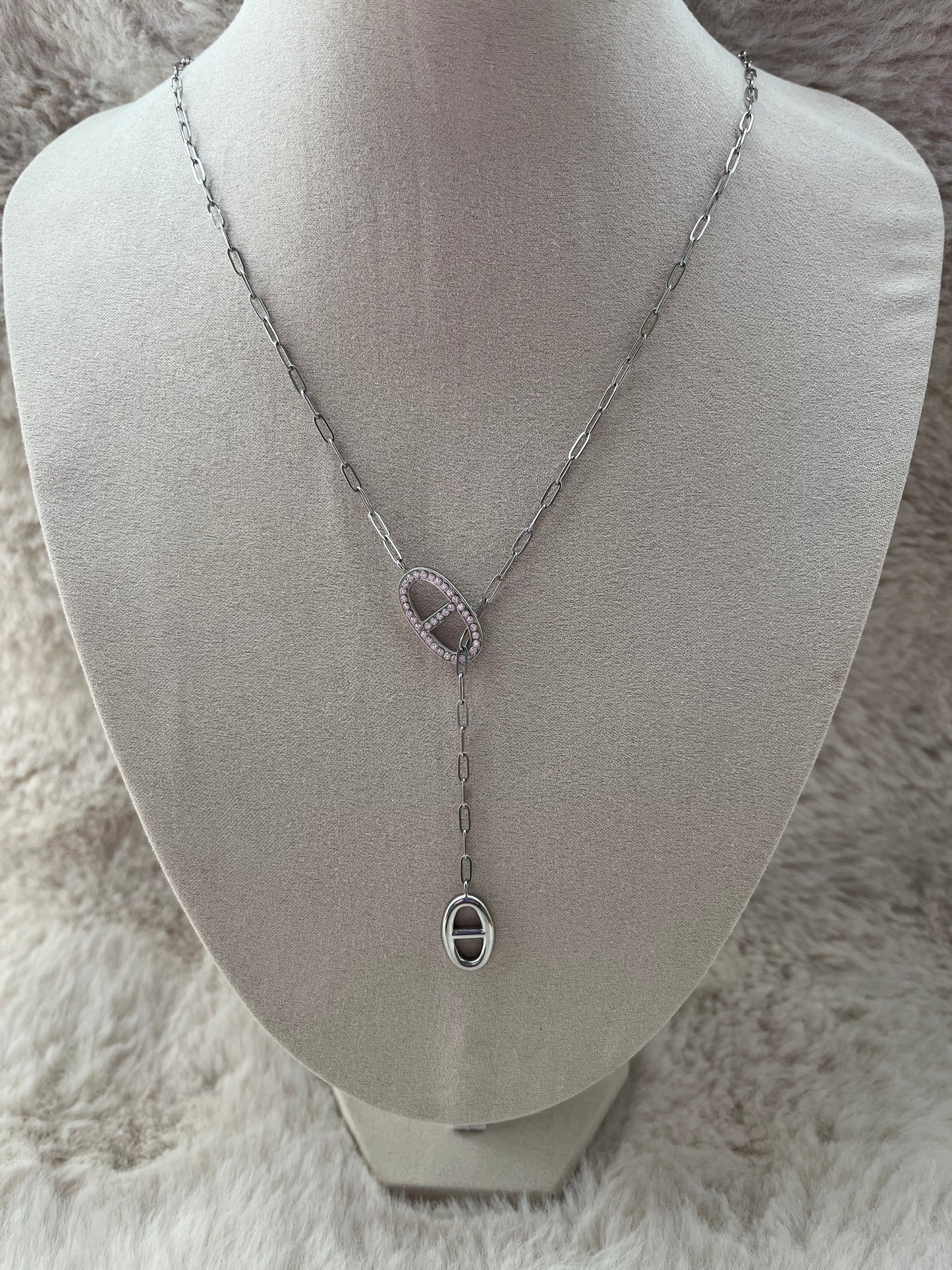 Sautoir Y Lya strass acier inoxydable argenté ou doré