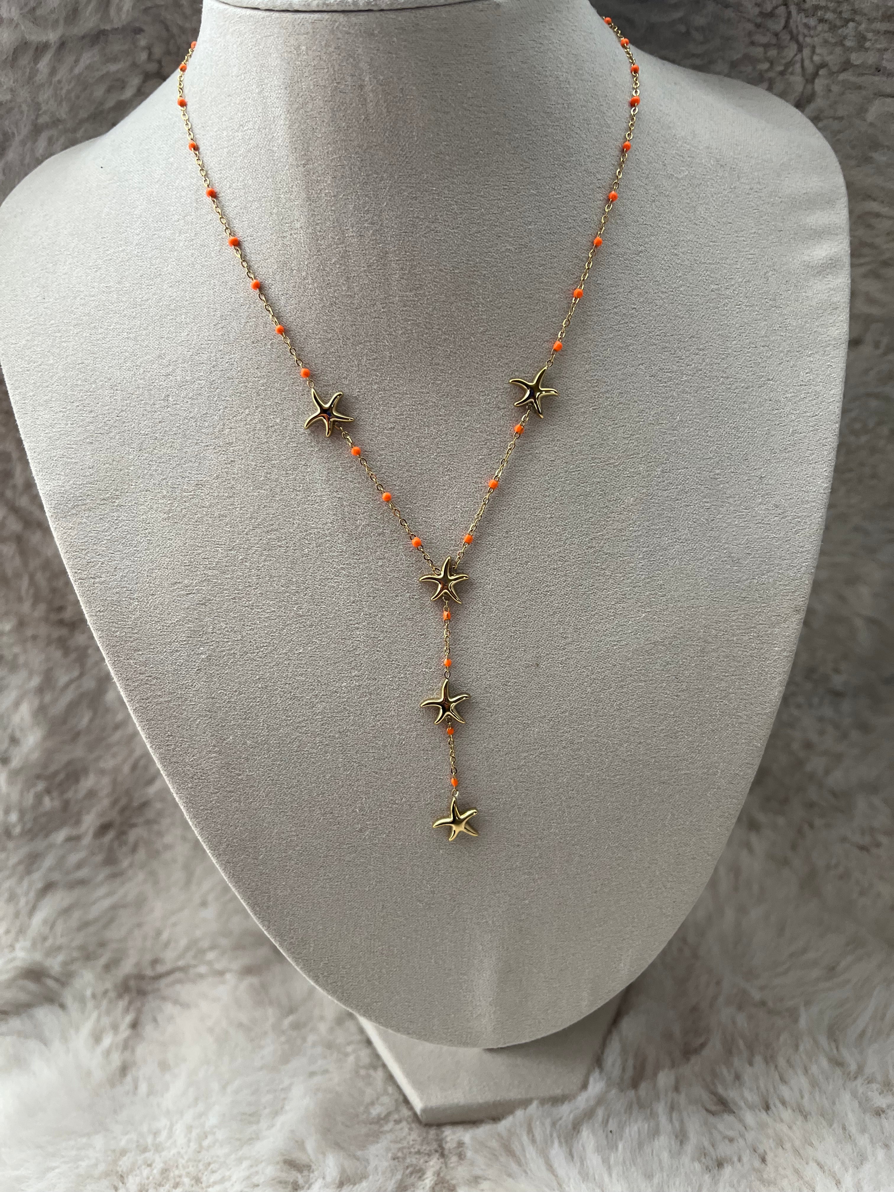 Collier Calista orange fluo doré en acier inoxydable