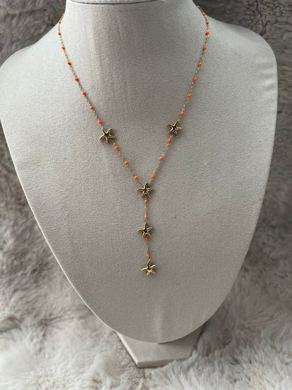 Collier Calista orange fluo doré en acier inoxydable