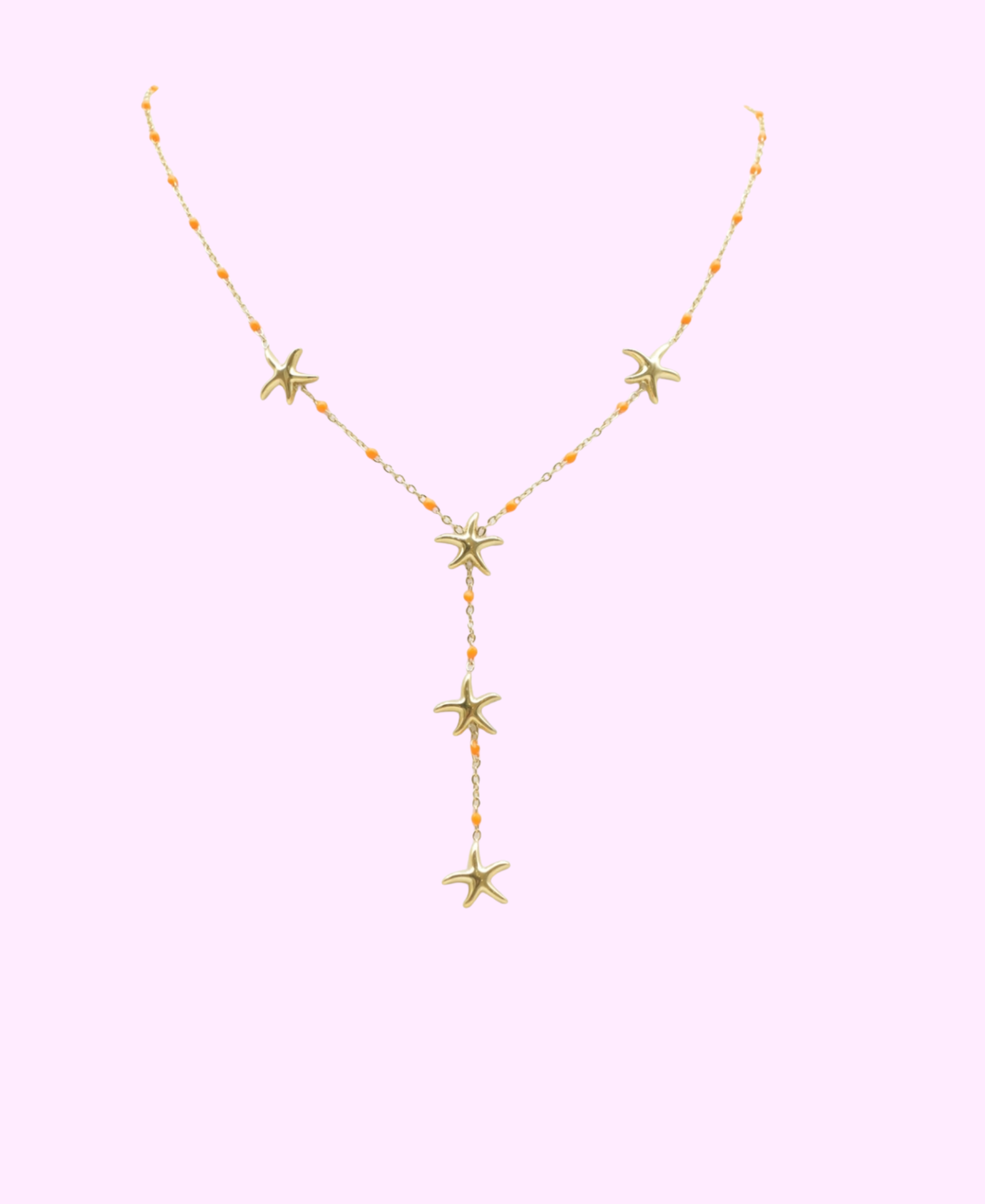 Collier Calista orange fluo doré en acier inoxydable