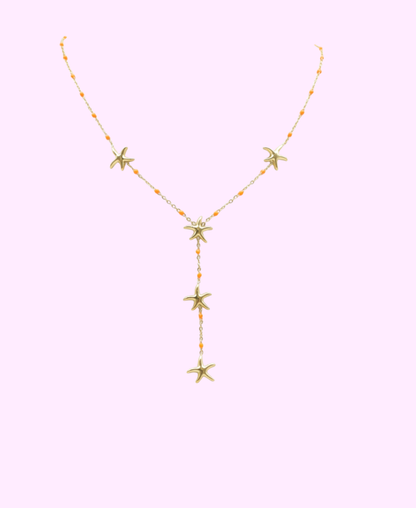Collier Calista orange fluo doré en acier inoxydable