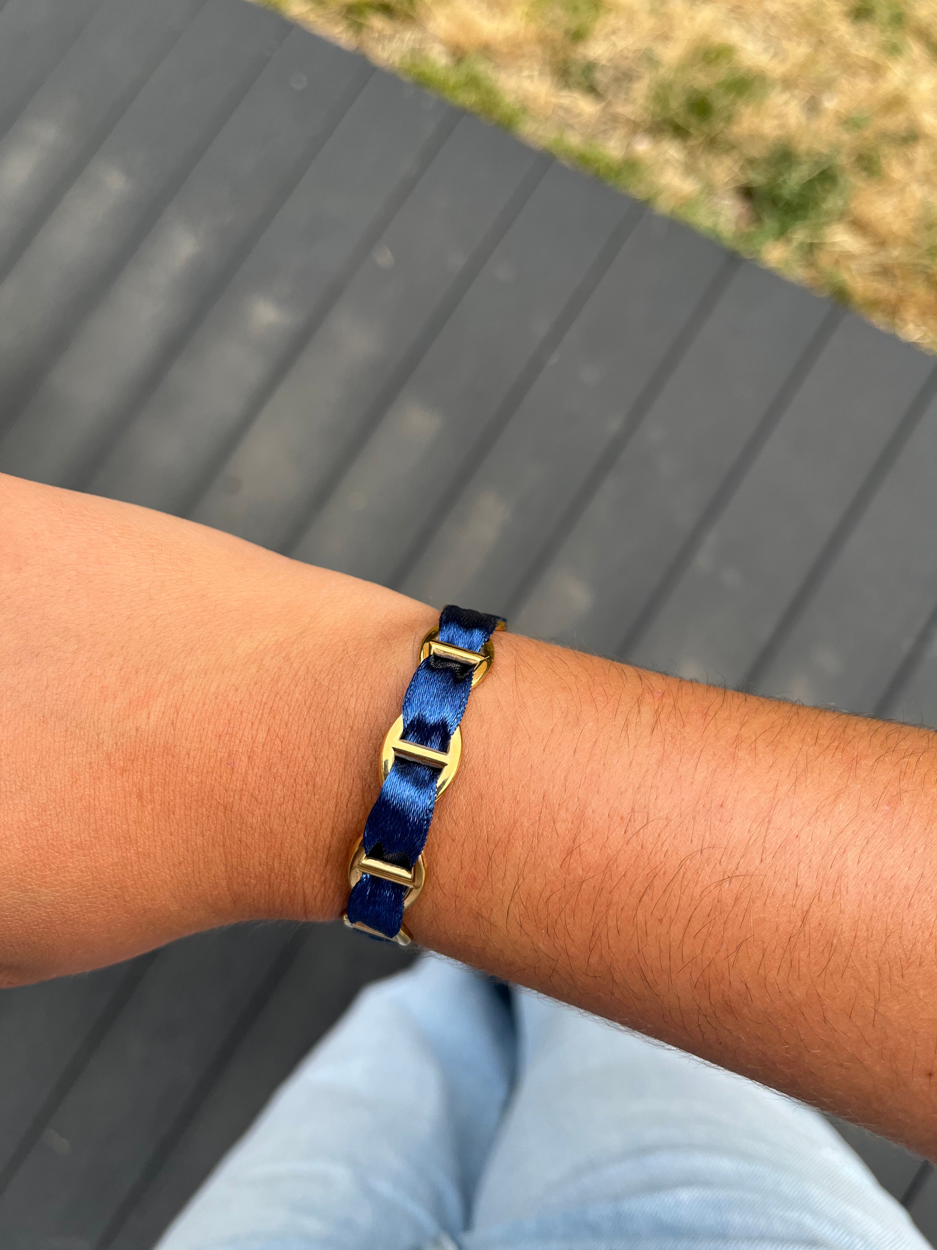 Jonc Elsa bleu marine acier inoxydable doré