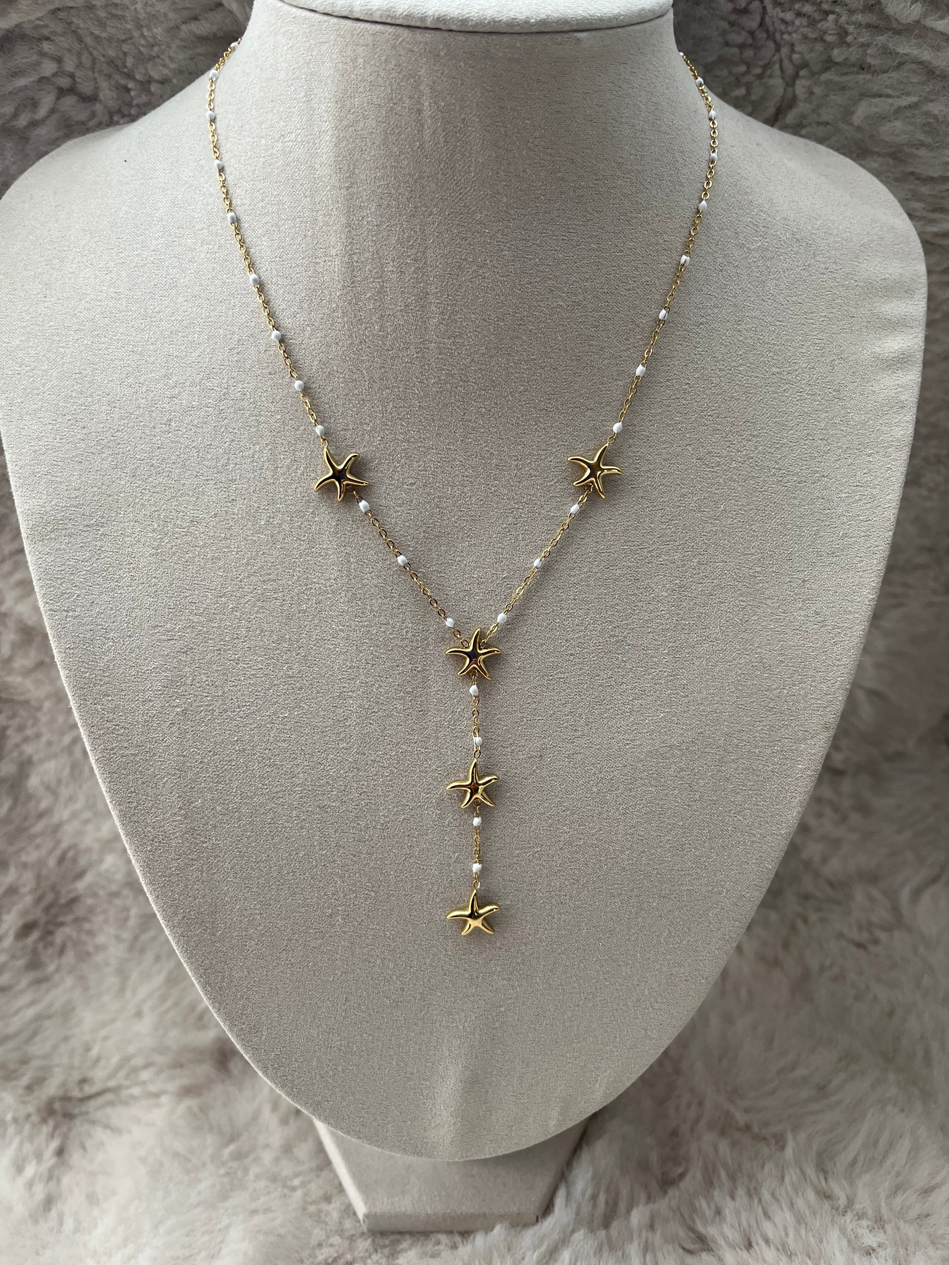 Collier Calista blanc doré en acier inoxydable