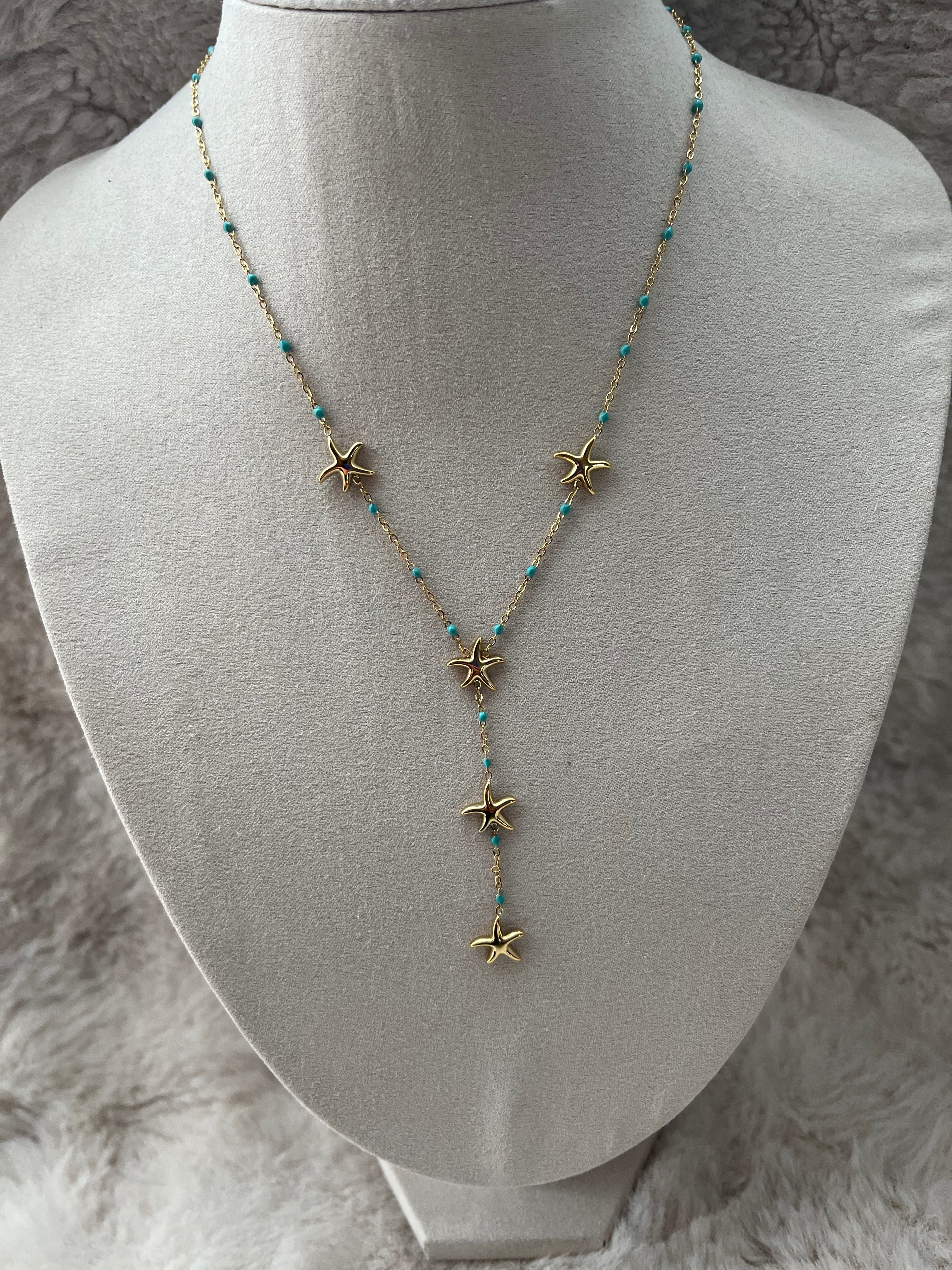 Collier Calista bleu turquoise doré en acier inoxydable