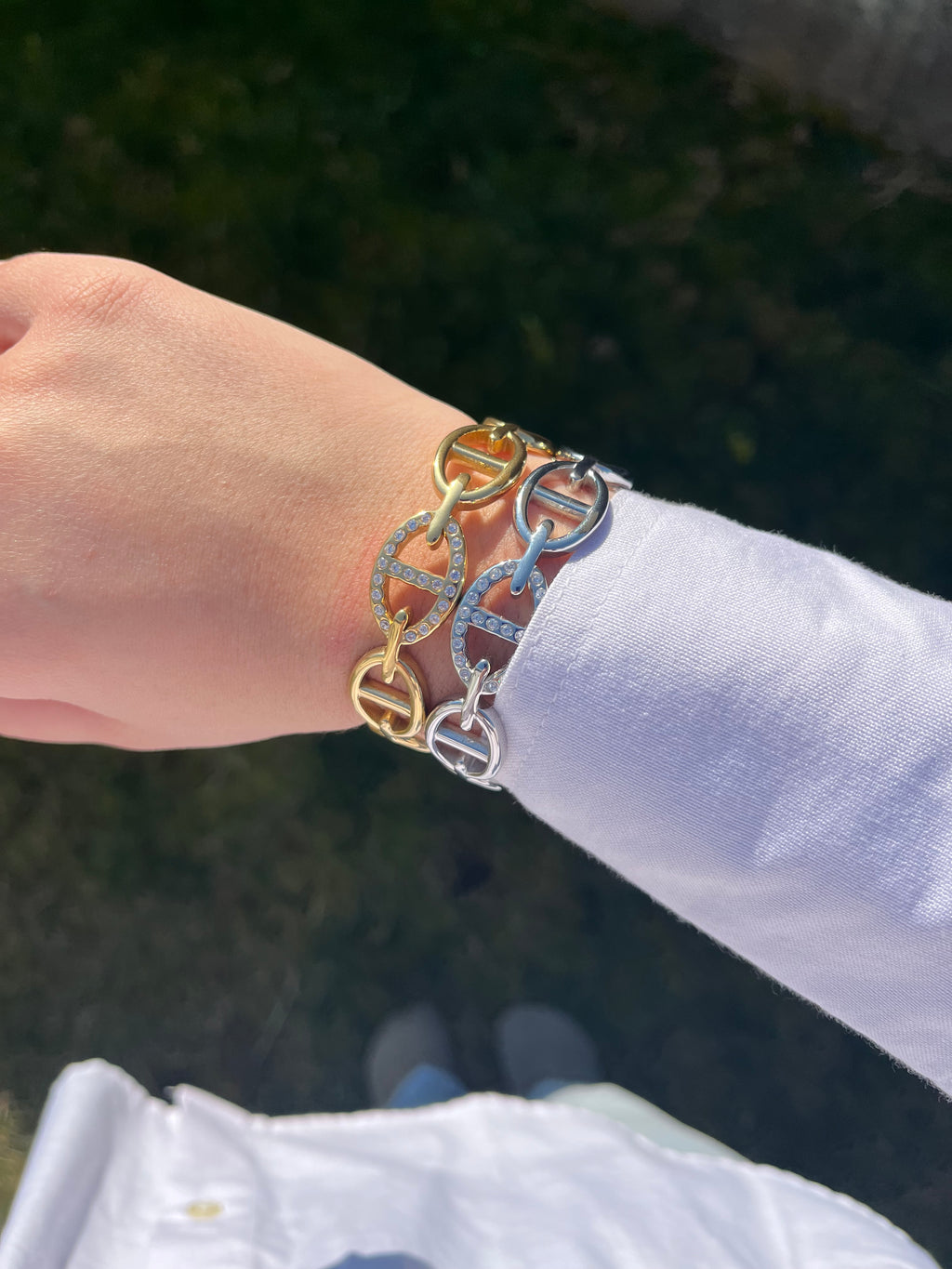 Jonc ELIE strass doré ou argenté en acier inoxydable