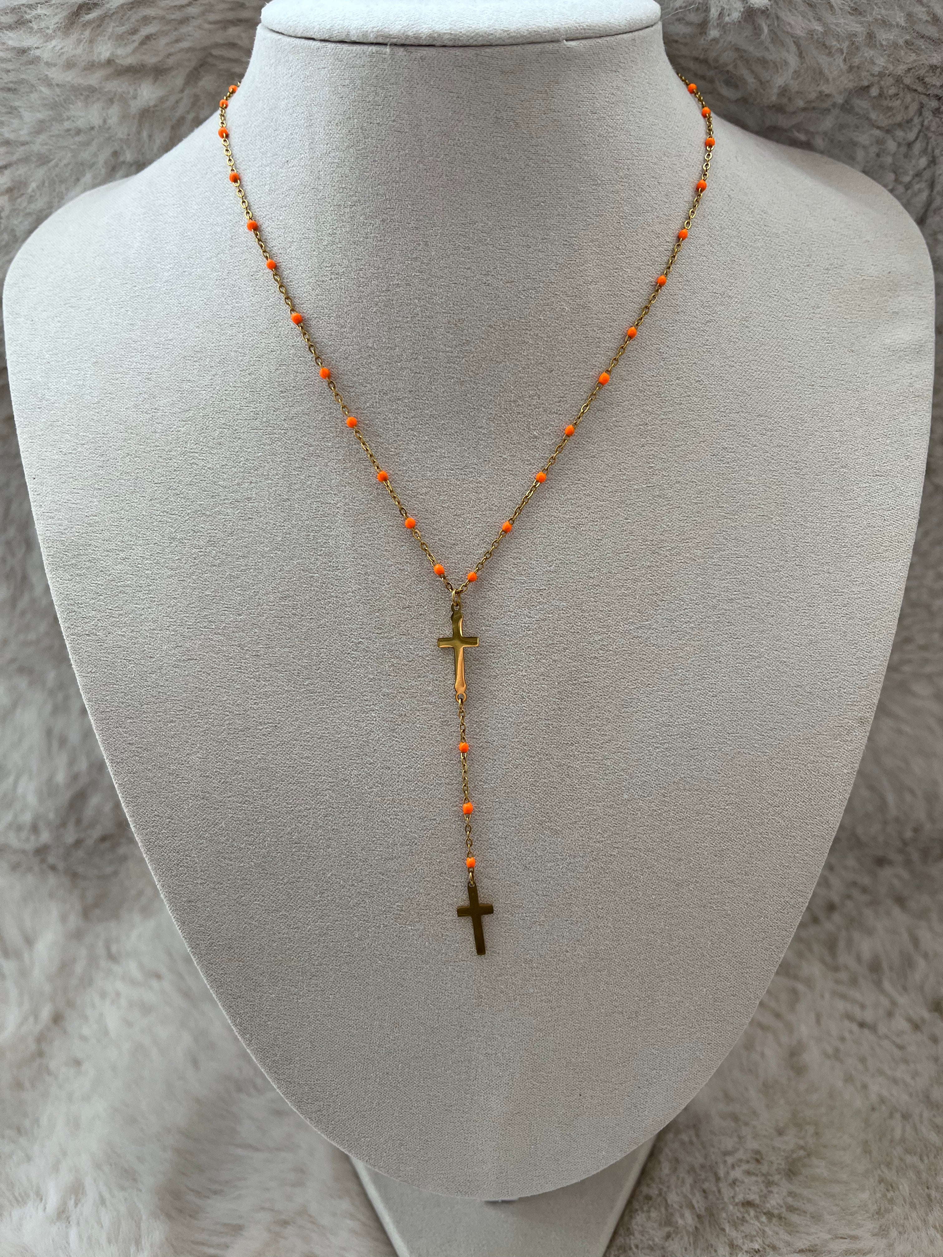 Collier Y Croix  Doré acier inoxydable ( couleurs au choix )