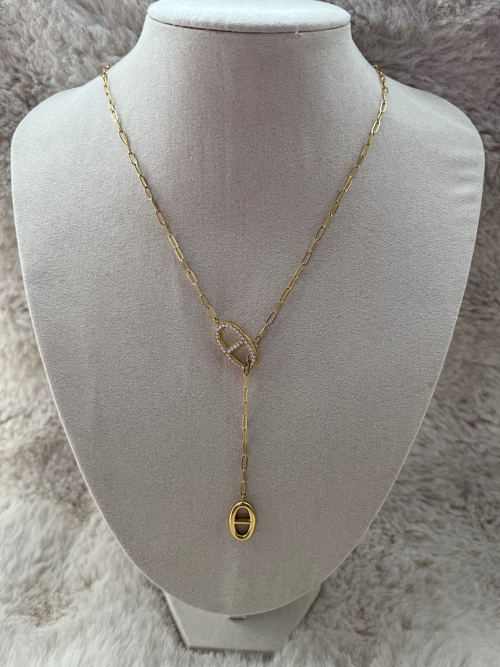 Sautoir Y Lya strass acier inoxydable argenté ou doré