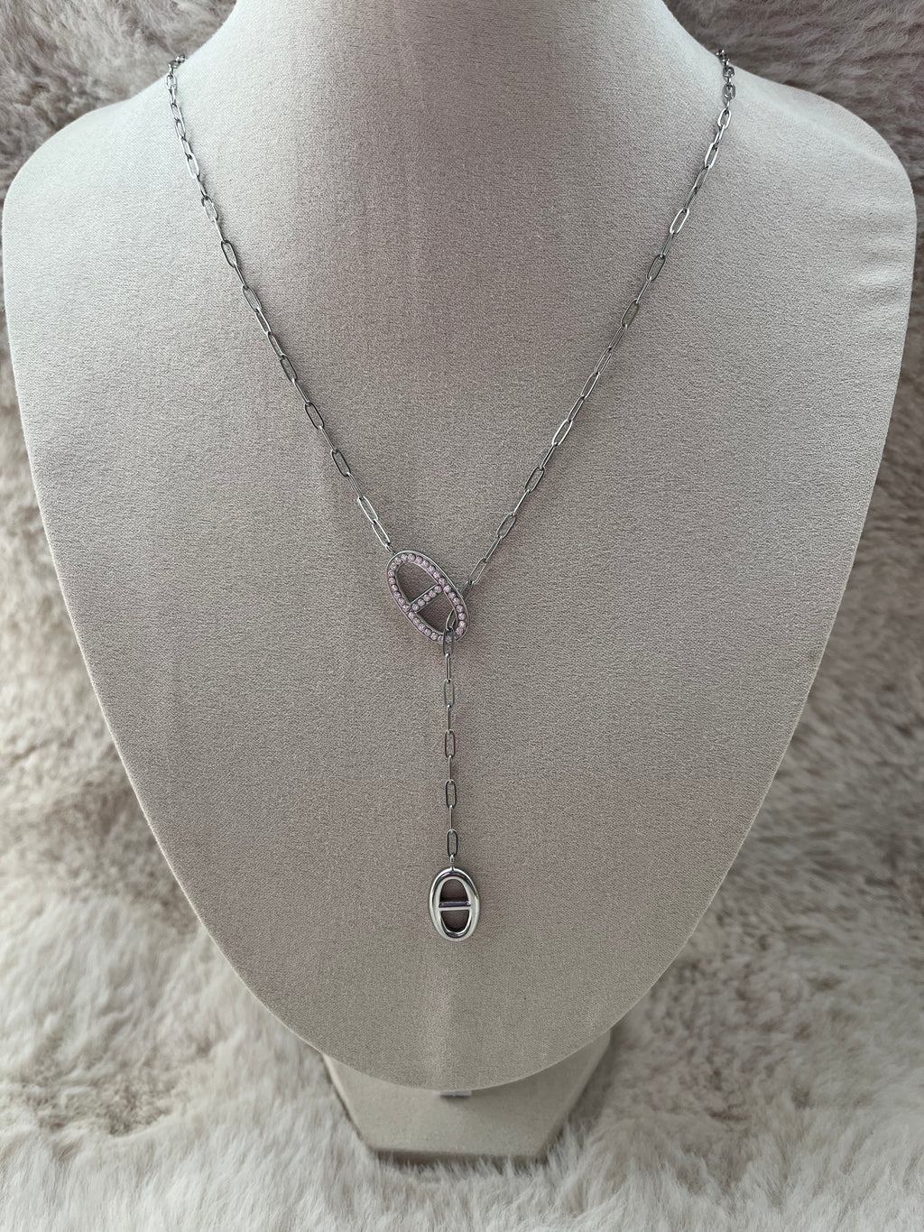 Sautoir Y Lya strass acier inoxydable argenté ou doré