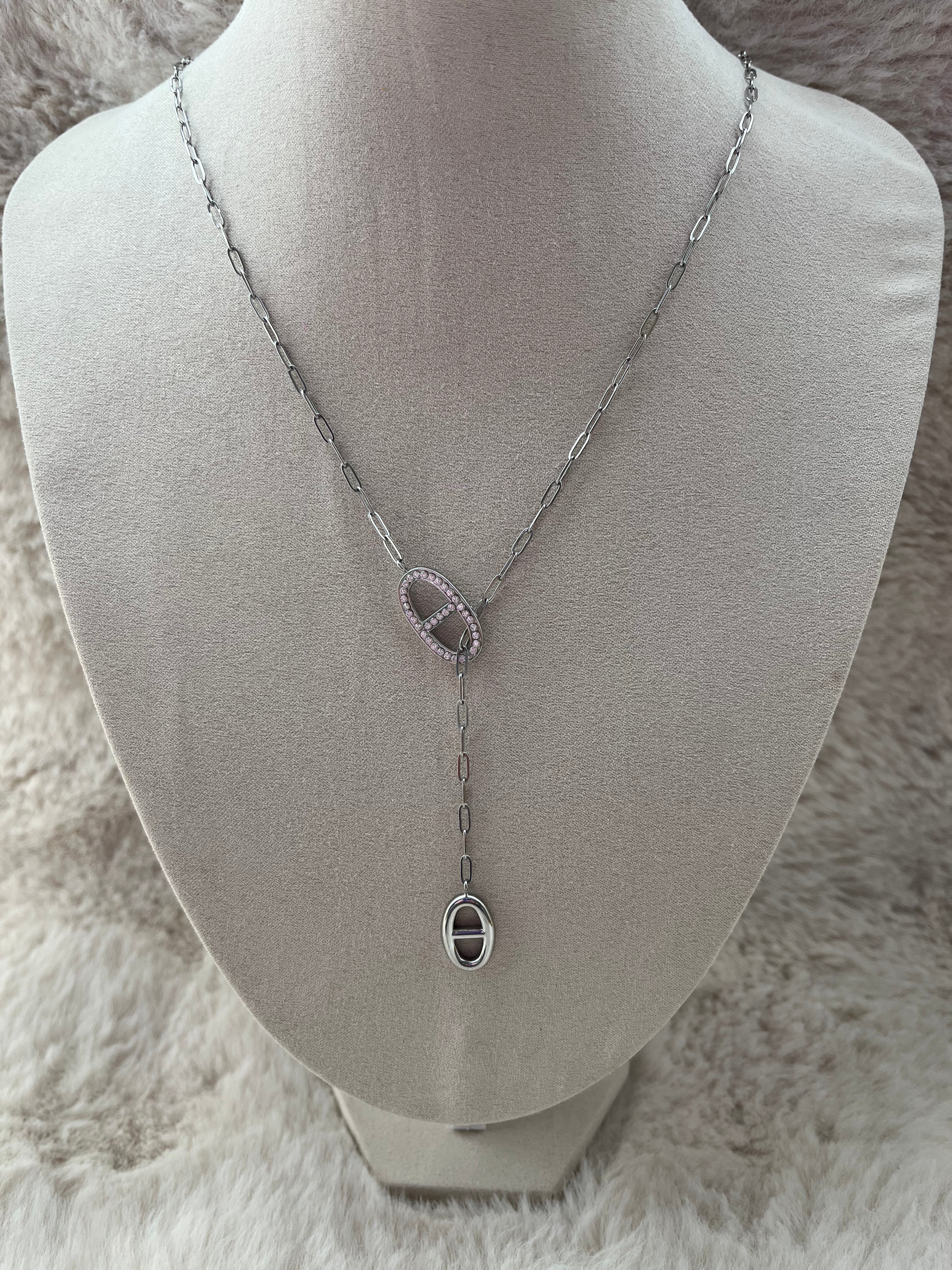 Sautoir Y Lya strass acier inoxydable argenté ou doré