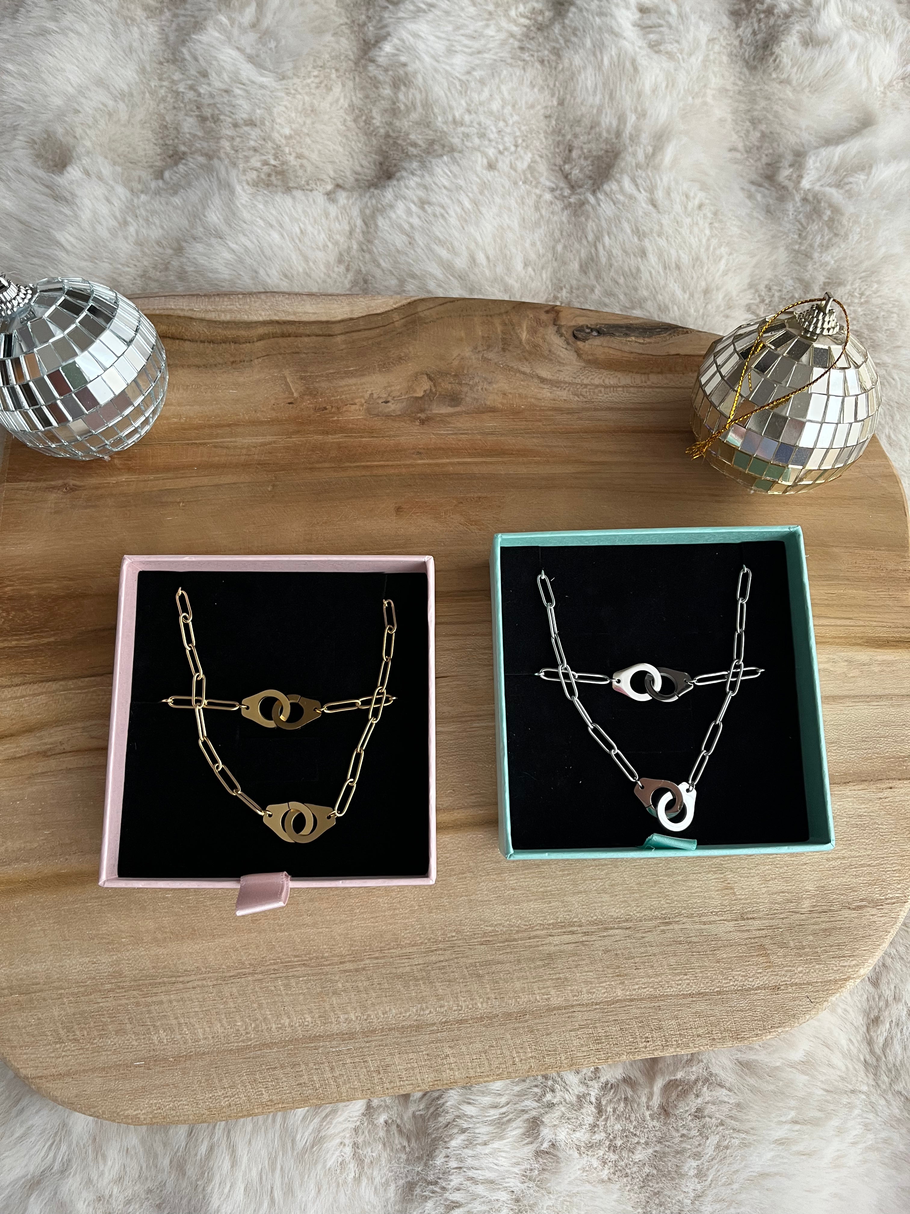 Coffret menottes acier inoxydable argenté/ doré