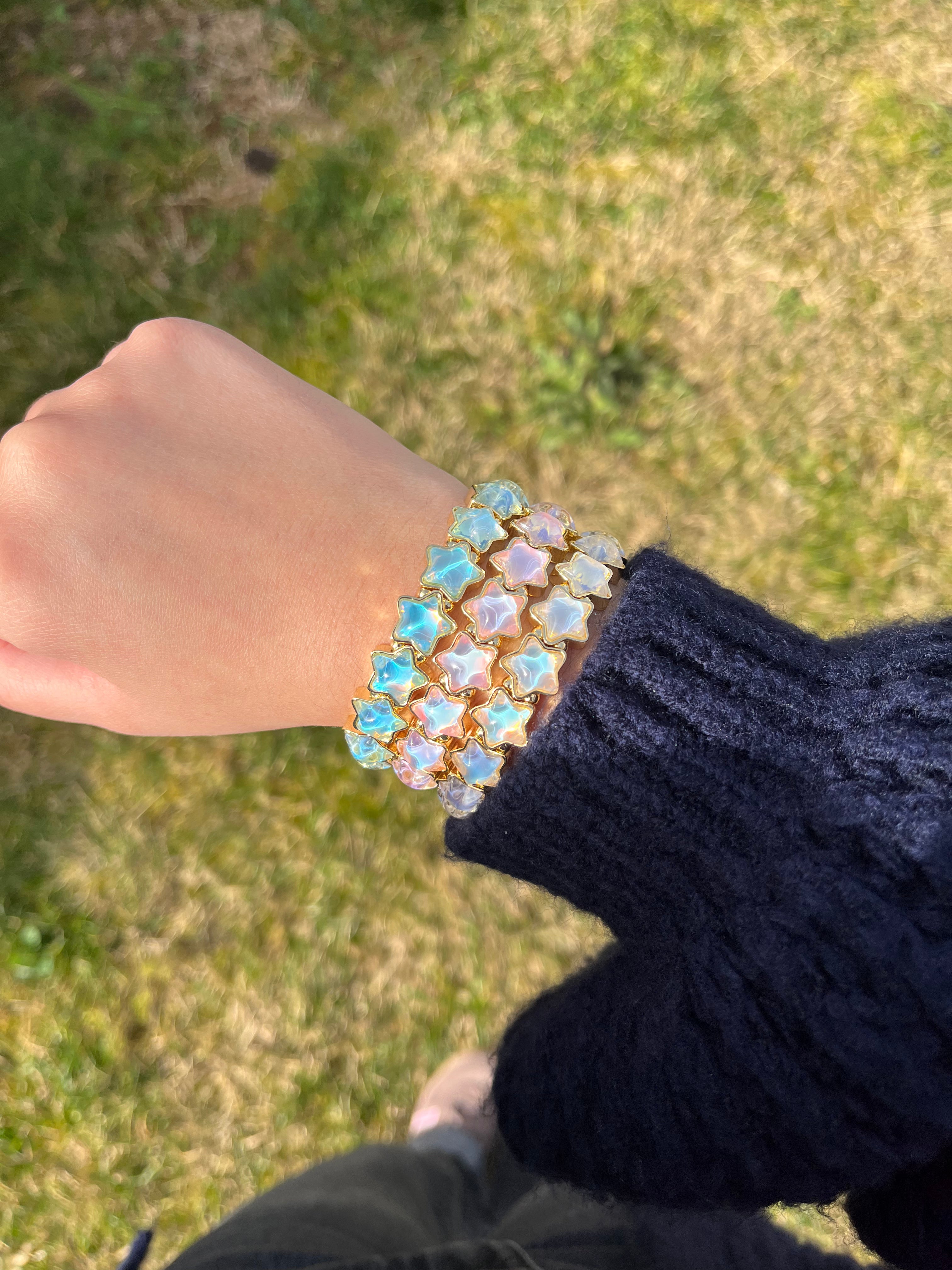 Bracelet élastique Alya rose/ bleu turquoise/ blanc
