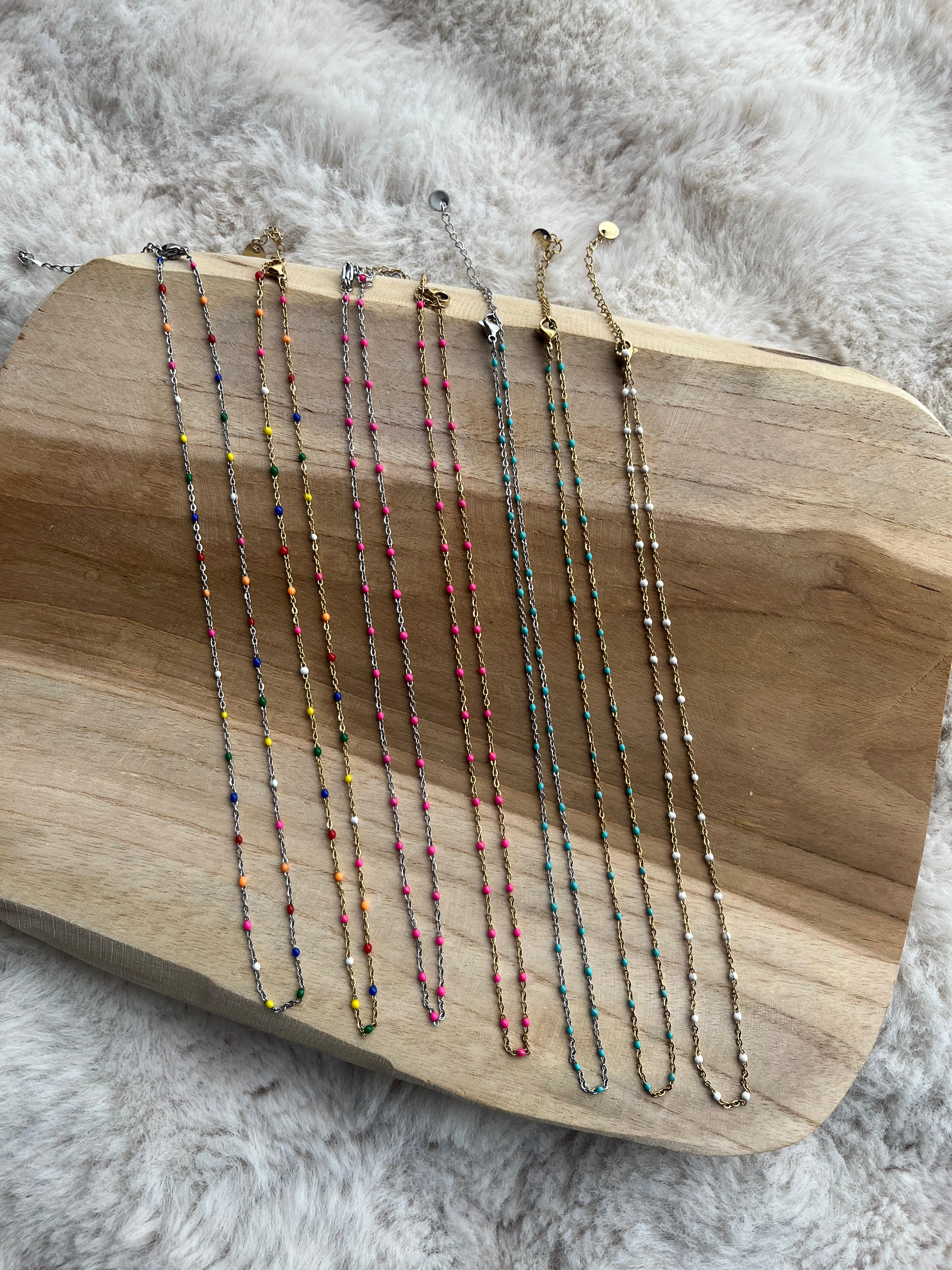 Collier chaîne de bille de couleurs ( choix de la couleur ) en acier inoxydable argenté ou doré