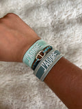 Bracelet tressé j’adore bleu turquoise/ vert turquoise