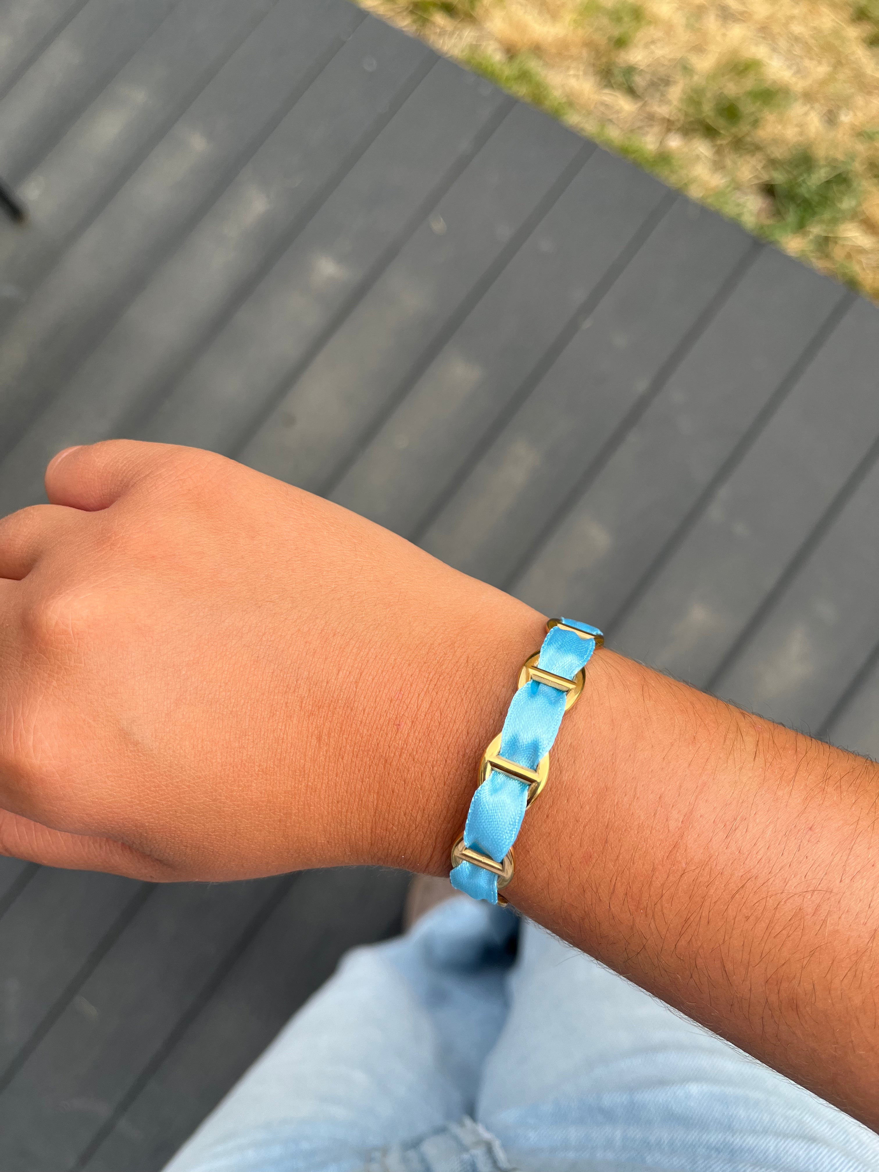 Jonc Elsa bleu clair acier inoxydable doré
