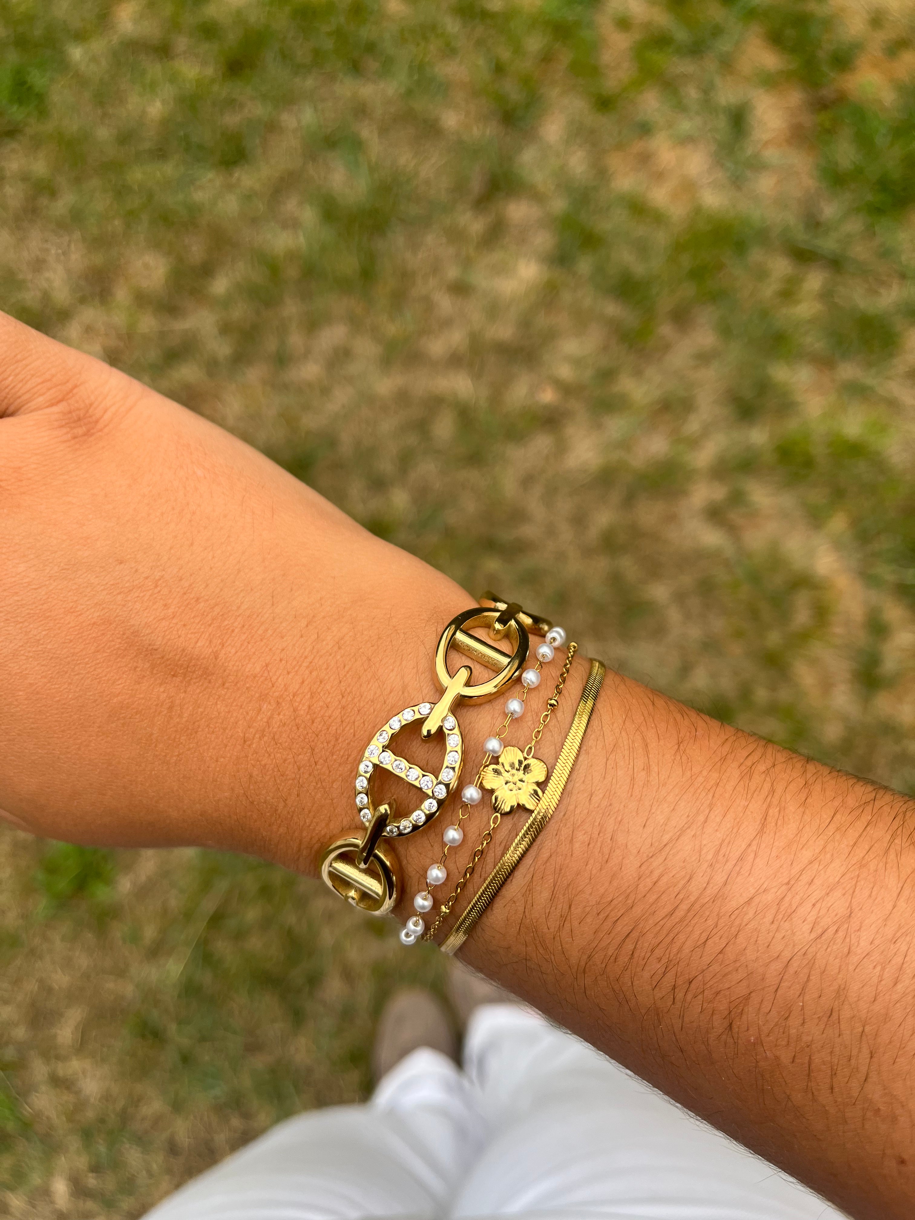 Bracelet fleur 3 rangs NELIA acier inoxydable