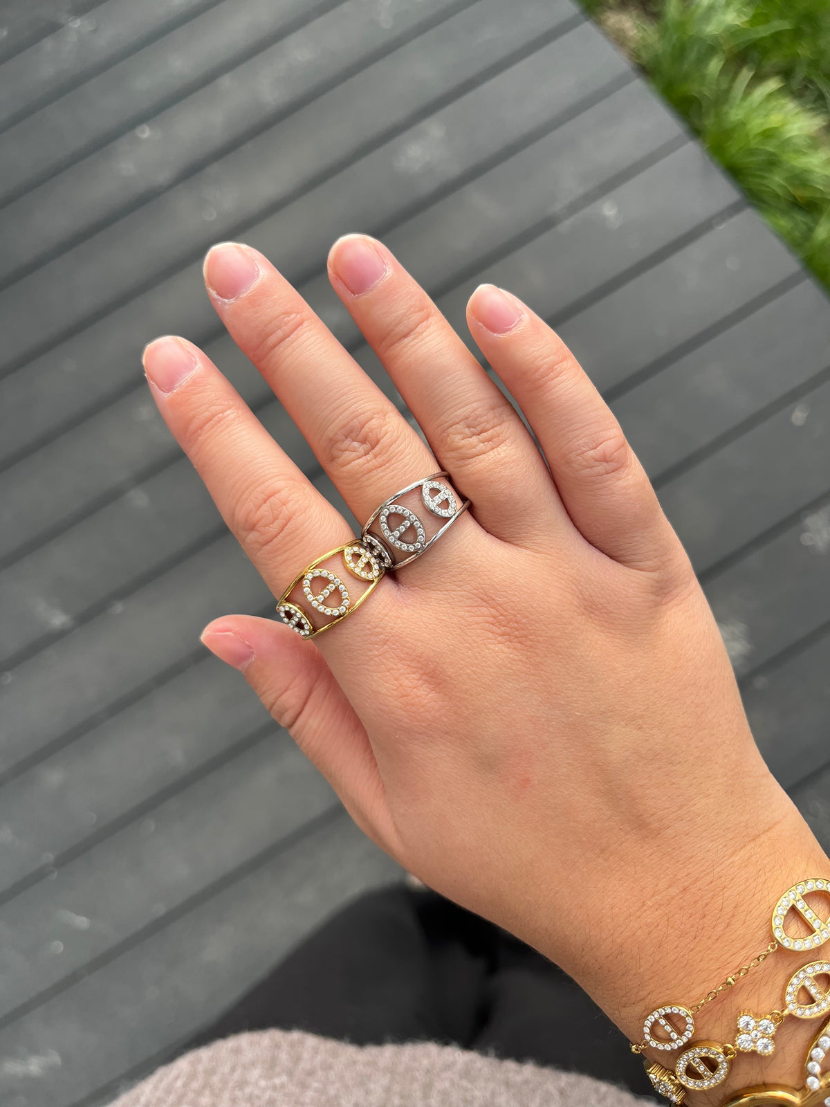 Bague Trio Elsa strass acier inoxydable argenté/ doré